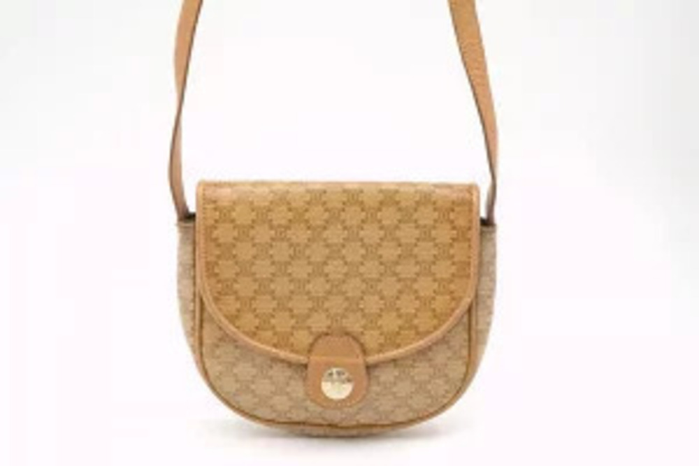 Celine Macadam Shoulder Bag Pochette Triomphe Leather Brown
